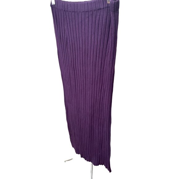 Shape FX Dark Purple Wide Ribbed Pull On Maxi Long Skirt Sz M - Picture 3 of 8